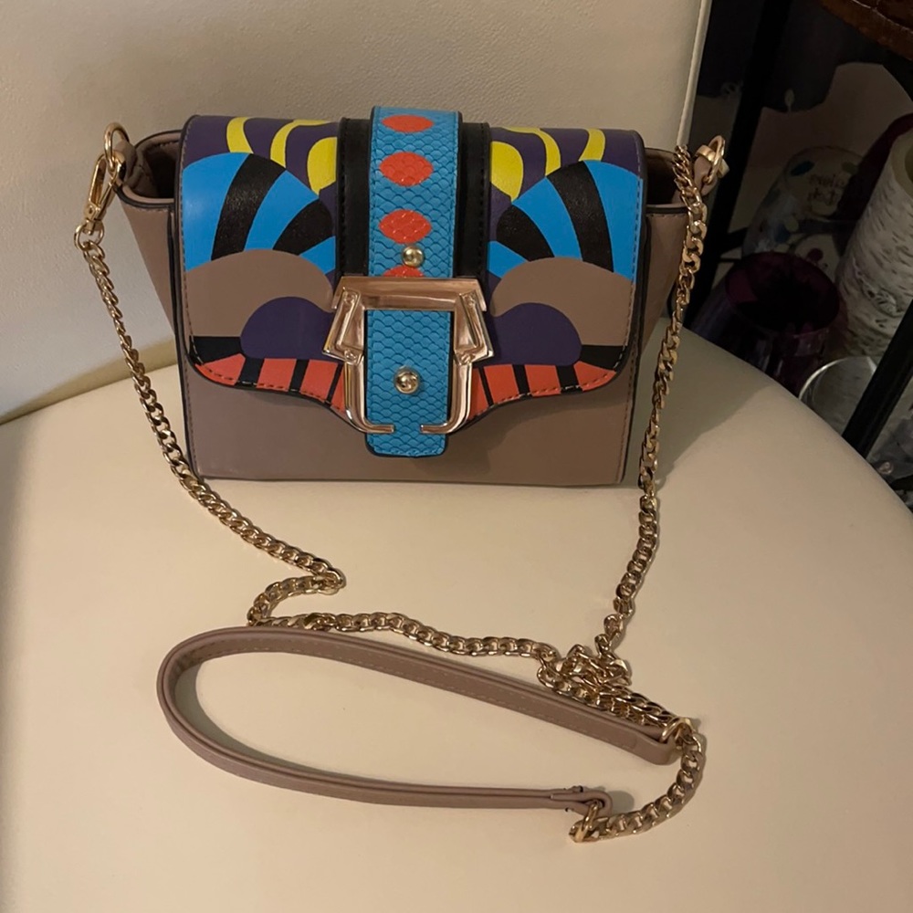 Turq/Orange/Black Geometric Animal Print Crossbody Bag